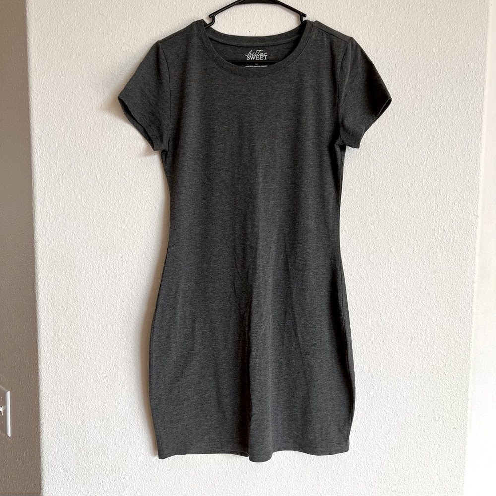 Bitter Sweet Short Sleeve Charcoal Gray Fitted Mini Dress